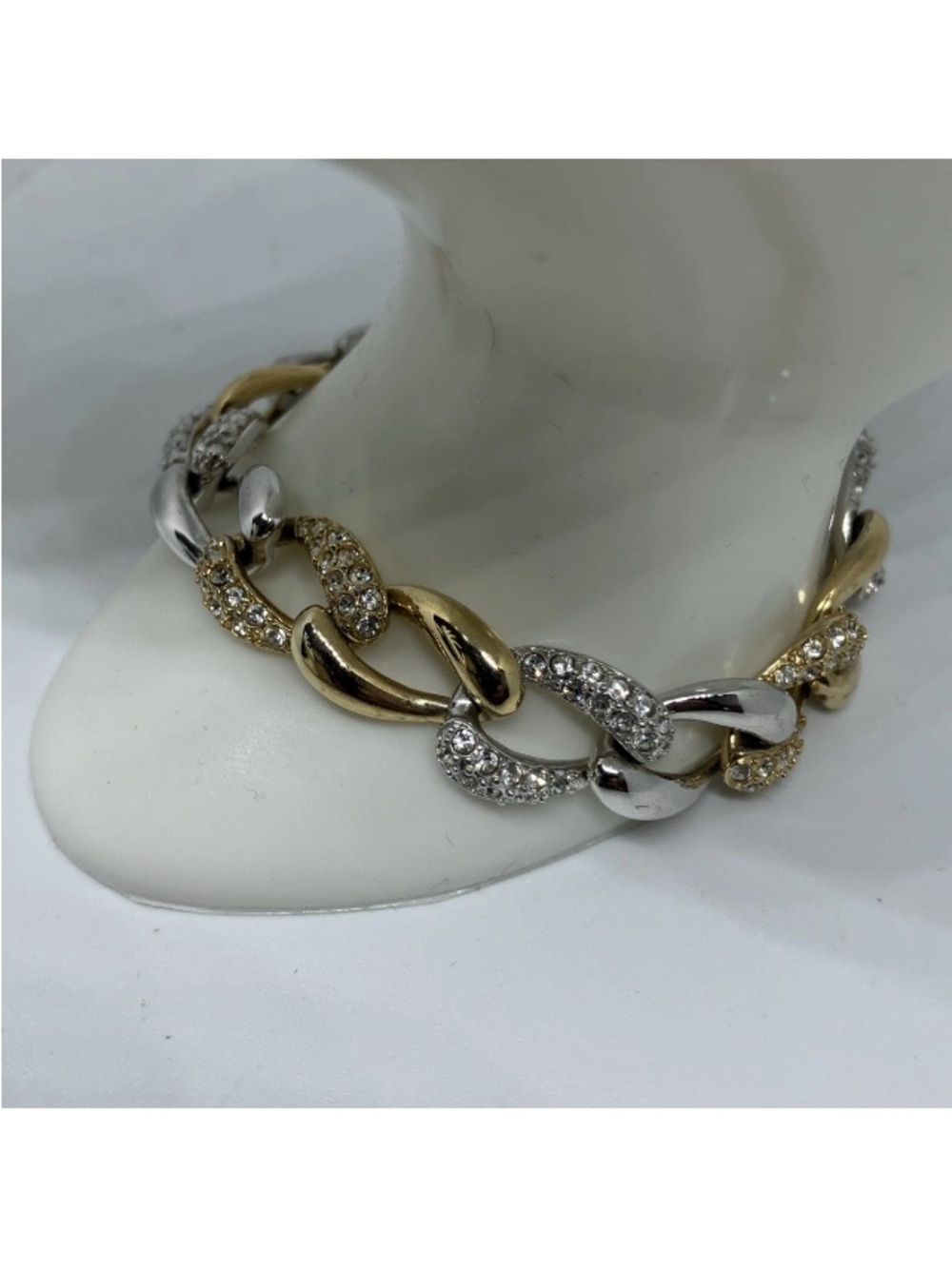 Oliver Weber Collection Pave Curve Link Gold-Plated Two-Tone Women’s Bracelet 7" - Picture 7 of 16